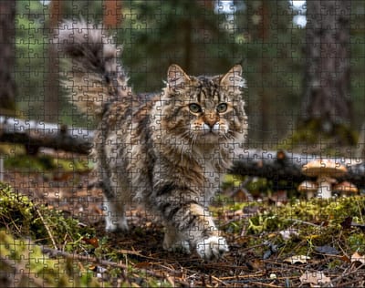 Puzzel Noorse boskat in het bos | 500 stukjes | Dierenpuzzel | Kattenpuzzel