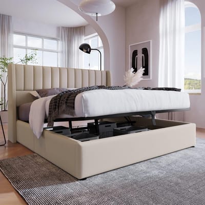 Hydraulisch Opbergbed Gestoffeerd Linnen 160x200 cm met Lattenbodem en Moderne Strepen