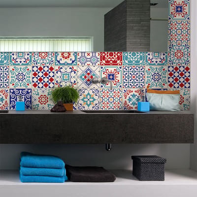 Zelfklevende tegelmuurstickers voor keuken en badkamer - 30 Leotina Azulejos cementtegelstickers - 30 stickers 20x20cm
