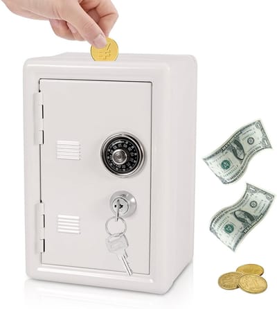 Veilige mini spaarpot met combinatie slot - wit - 18 x 12 x 10 cm - ideaal voor kinderen, diefstalpreventie, en sparen