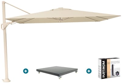 Platinum Nexus T2 zweefparasol 3x3 m. - Champagne sandstone - met Marbella voet en hoes