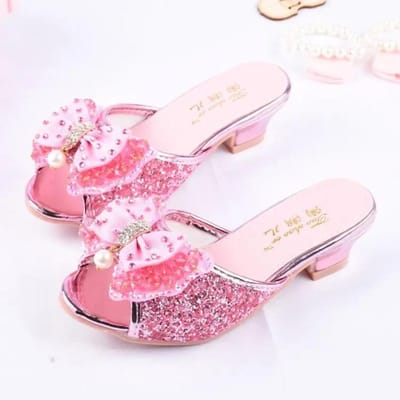 Zomer Sandalen Slippers Meisjes Pailletten Prinses Kinderen Hoge Hak Feestjurk Schoenen Leren Slippers voor Kinderen Slides 36 pink