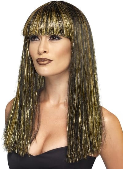 Lange zwarte en goudkleurige Egyptische pruik voor vrouwen - Verkleedpruik - One size