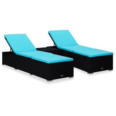 vidaXL - 3-delige - Ligbeddenset - met - theetafel - poly - rattan - zwart