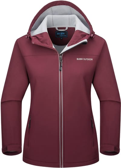 BUBW® Windjack Dames - Outdoorjas - Lichtgewicht - Ademend - Warme Fleece Voering - Met Capuchon - Rood - Maat S