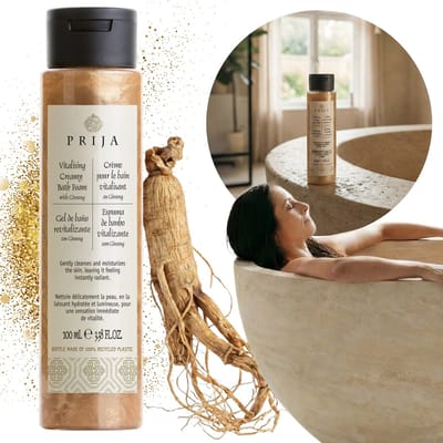 PRIJA Voedende badlotion met gouddeeltjes, romig schuim, ginseng, REIS