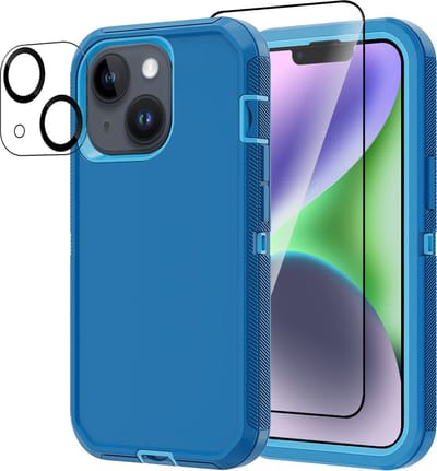 Stravo Heavy Duty iPhone 14 case met Screen Protector en Lens Protector - Blauw - Dustproof shockproof telefoonhoes cover bestaande uit 3 lagen inclusief schermbeschermer en lensbeschermer - Geschikt voor Apple iPhone 14