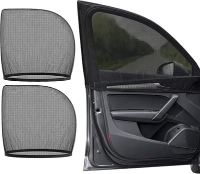 Zonnescherm voor de auto, universeel, 2 stuks, rekbaar en ademend, uv-bescherming, insectenbescherming, zwart polyester, ideaal voor baby's, kinderen en huisdieren