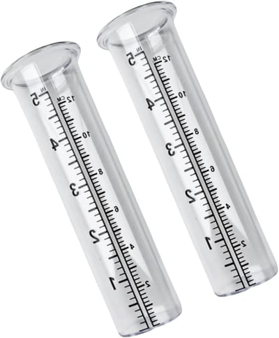 Set van 2 transparante regenmeters met schaal voor nauwkeurige neerslagmeting in de tuin, balkon en binnenplaats, robuust en vorstbestendig, afmetingen 3,6 x 15,5 cm, eenvoudig te gebruiken en duurzaam