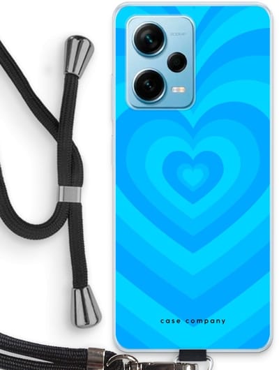Case Company® - Hoesje met koord geschikt voor Xiaomi Redmi Note 12 Pro Plus hoesje met Koord - Hart Blauw - Telefoonhoesje met Zwart Koord - Bescherming aan alle Kanten en Over de Schermrand