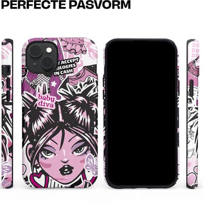 Casetastic hoesje geschikt voor Apple iPhone 15 Plus - MagSafe - Dubbellaagse bescherming - Roze Y2K Pop Teen Girly Cash Diva Collage - Fashion Case - Grijs Donkergrijs Wit Lichtroze