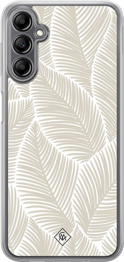 Casimoda® hoesje - Geschikt voor Samsung Galaxy A14 5G - Palmy Leaves Beige - 2-in-1 case - Schokbestendig - Natuur - Verhoogde randen - Bruin/beige, Transparant