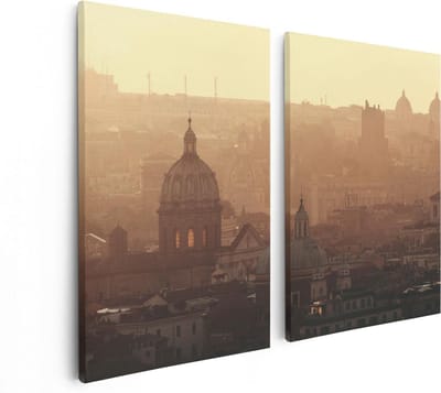 Artaza Canvas Schilderij Tweeluik Rome Stad bij Zonsopgang - 80x60 - Foto Op Canvas - Canvas Print