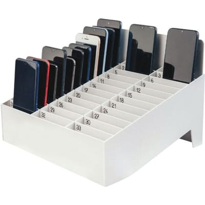meet by Paperflow mobiele telefoonhouder Phone Docking, voor 33 mobiele telefoons, genummerde compartimenten, PS, grijs