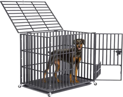 BingoPaw Robuuste Hondenbench Zware Kwaliteit Maat XXL - 117x84x86.5 cm - Metalen Hondenkooi Ontsnap-proof - Met 3 Deuren & 4 Geremde Wielen - Voor Extra Grote Honden tot 53kg - Zwart