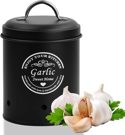 Vintage Opslagblikken voor Aardappelen, Uien en Knoflook - Met Ventilatiegaten en Deksel, Ideaal voor Keukenorganisatie en Voedselbewaring