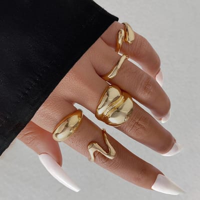 1 Ensemble Exagéré Métal Lignes Irrégulières Goutte d'Eau Anneaux Lisses Pour Femmes Hommes Punk Rétro Bohème Bijoux de Mode Cadeau brown
