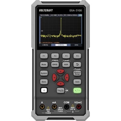VOLTCRAFT DSA-3100 Handoscilloscoop 100 MHz 2-kanaals 500 MSa/s 8 kpts 8 Bit Handapparaat, Multimeterfuncties, Spectrumanalyzer 1 stuk(s)