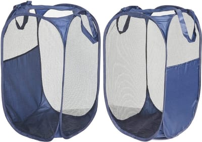 Opvouwbare wasmand, 2-pack pop-up wasmand voor kinderen met handgrepen, opvouwbare stoffen mand voor kleding, wasgoed en kinderspeelgoed, blauw