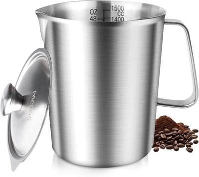 Metalen maatbeker met deksel, 1500ml - Perfect voor koken, bakken en serveren in keuken, café en restaurant