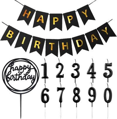 Dailygoody - Cake Kaarsen Set - Verjaardag Decoratie - Zwart - Taart Decoratie - Feestelijke Kaarsen - Voor Verjaardagen en Jubilea - Inclusief Cijfer