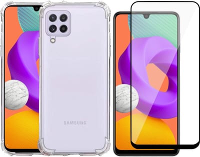 Hoesje geschikt voor Samsung Galaxy M22 - Transparant Backcover Shockproof Case + Glas Full Screen Screenprotector