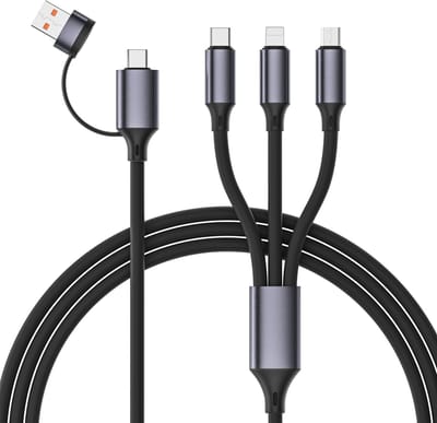 USB-A en USB-C naar Lightning, Micro-USB-B en USB-C - 1,5 meter - Zwart