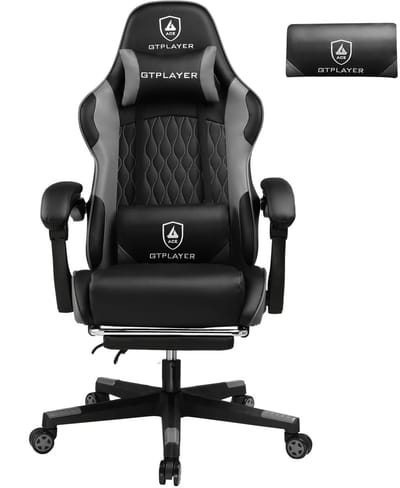 GTPLAYER - Ergonomische Gamingstoel - Met Lendenkussen en Voetensteun - Grijs