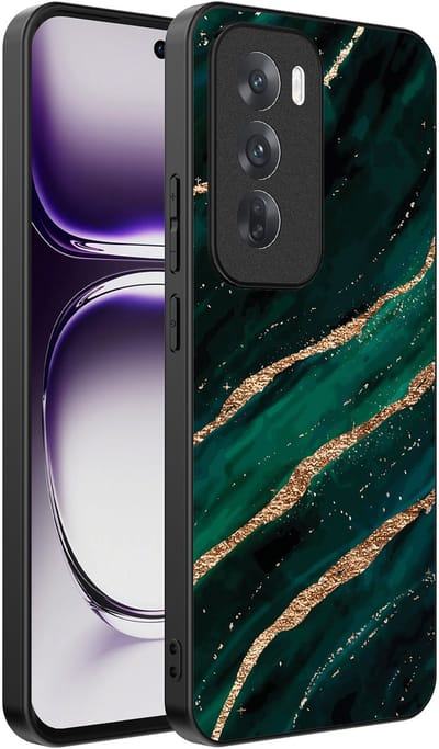 Smartphonica Telefoonhoesje Geschikt voor Oppo Reno 12 met marmer opdruk - TPU backcover case marble design - Groen Goud geschikt voor Oppo Reno 12