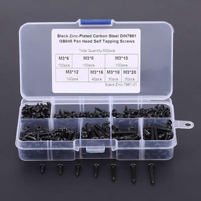 Dailygoods- Zelftappende Schroeven 500 Stuks - M3 Kruiskopschroeven - Bevestigingselementen - Kunststof Doos - Roestvrij Staal/Koolstofstaal - Corrosiebestendig - Bevestigingsschroeven