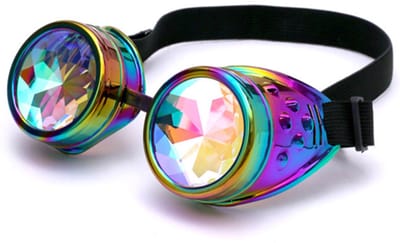 KIMU® Goggles Steampunk Bril - Oliekleurige Montuur - Caleidoscoop Glazen - Olie Regenboog Spacebril Burning Man Rave Space Kaleidoscope Fairy Festival