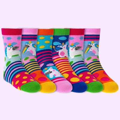 Kindersokken | grappige sokken | vrolijke sokken | happy socks printjes | per 6 paar | thema: vrolijke eenhoorns