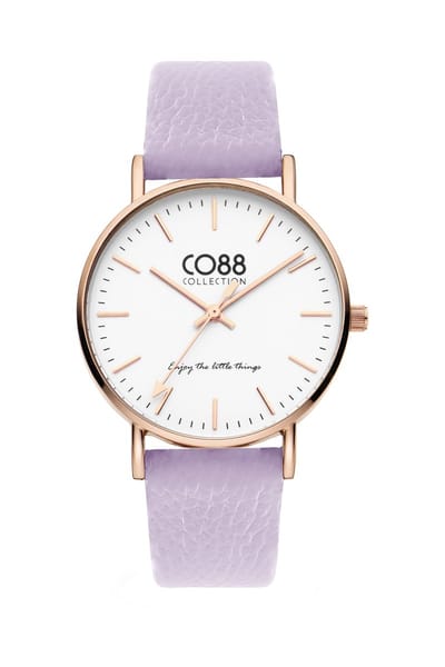CO88 Collection 8CW-10101 Horloge - Dames - Lila - Leren Band - tot 20 cm Polsmaat - 36 mm Doorsnee - Zilverkleurig