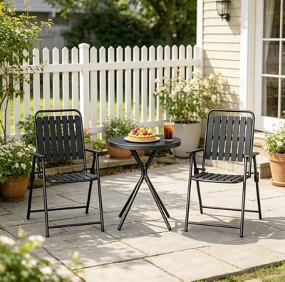 MIVRAY Bistroset 3-Delig - Ronde Tafel Met 2 Klapstoelen - Voor Balkon En Tuin - Gehard Glas, IJzer En Polypropyleen - Zwart