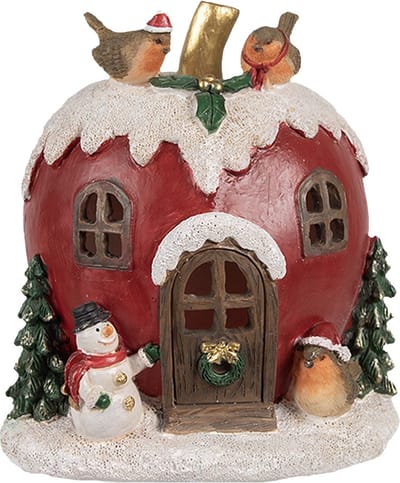 Clayre & Eef Decoratie Huis met LED Appel 12x11x13 cm Rood Polyresin