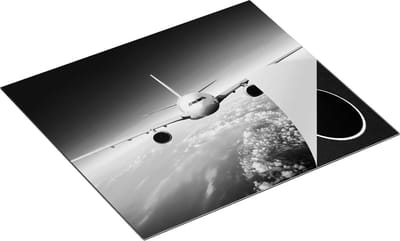Chefcare Inductie Beschermer Vliegtuig in de Wolken - Zwart Wit - 60x50 cm - Afdekplaat Inductie - Kookplaat Beschermer - Inductie Mat