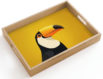 Dienblad hout 40x30 cm - Schootdienblad - Toekan - Minimalistisch - Snavel - Oranje - Borrelplank rechthoek - Plateau dienbladen