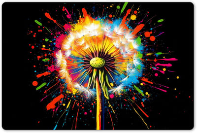 Placemats 45x30 cm - Placemat kunststof - 1 stuk - Paardenbloem - Graffiti - Kleurrijk - Bloemen - Natuur - Borden onderleggers - Decoratie voor op tafel - Keuken tafeldecoratie accessoires - Vinyl onderlegger - Tafelversiering