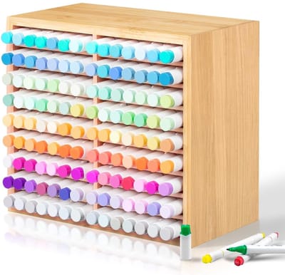 Dailygoods - Bamboo Desk Pen Holder - Pennenhouder - Natuurlijk en Duurzaam - 24.5 x 22 cm - Organizer voor Kantoor - Houten Kleur