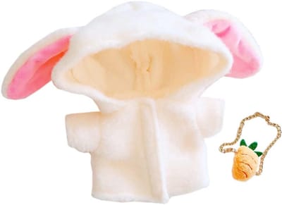 Beige Konijnenoren Jas en Wortel Rugzak voor 20cm Pluchen Pop Kleding Accessoires