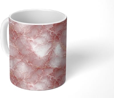 Mok - Koffiemok - Roze - Kwarts - Goud - Marmer print - Mokken - 350 ML - Beker - Koffiemokken - Theemok
