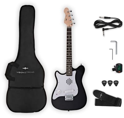 VISIONSTRING Mini Left-Handed Electric Guitar with In-Built Speaker, Black