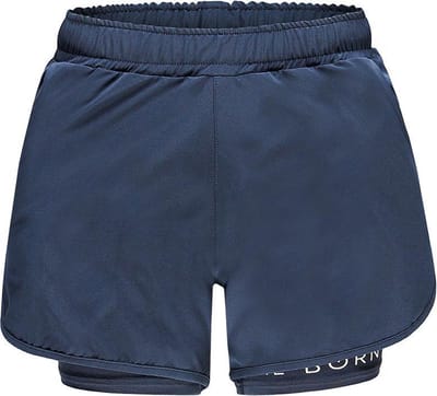 Re-Born - Sport korte broek - sport short - Strecht short 2 laagse - Korte broek met binnenbroekje - Padel - Yoga - Tennis - Hardlopen - Sport short met zakken - Dames - Donkerblauw - Maat M