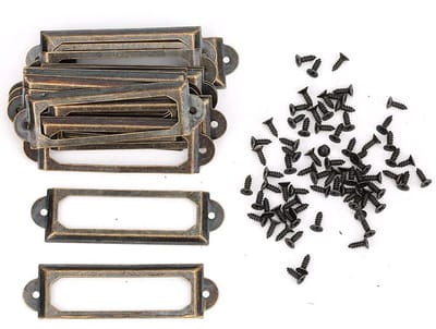 Dailygoods- Labelhouders 20 stuks - Metalen labelhouder - Vintage bronzen naamkaarttagframes - Antieke stijl - Inclusief schroeven - Afmeting 62 x 18 mm - Labeltags