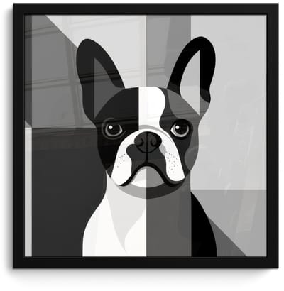 Poster in lijst - Fotolijst 40x40 cm - Posters - Buldog - Zwart - Abstract - Vlakken - Posterlijst zwart - Decoratie - Wanddecoratie woonkamer - Muurdecoratie slaapkamer