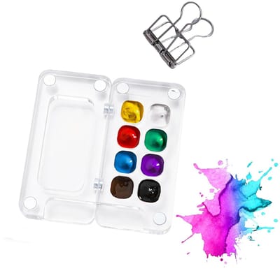 Dailygoods- Aquarelpalet Draagbaar - Mini Aquareldoos - Transparant Acryl - 8 Vakken - 6x6 cm - Lichtgewicht 36 gram - Verfpalet