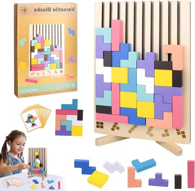 Kleurrijk Houten Puzzelspel, 3D Stapelpuzzel met 10 Kaarten en Houder, Educatief Speelgoed voor Kinderen vanaf 3 Jaar, Perfect Cadeau voor Creatieve Ontwikkeling