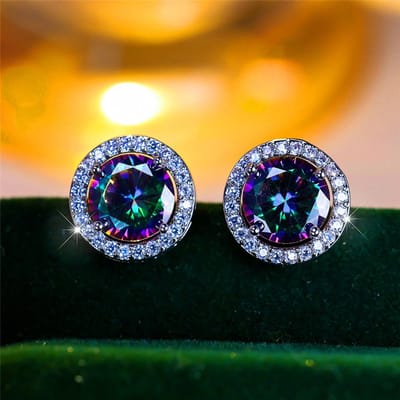 Luxe Vrouwelijke Kristal Paars Blauw Groen Ronde Oorknopjes Kleur Bruiloft Sieraden Voor Vrouwen gray