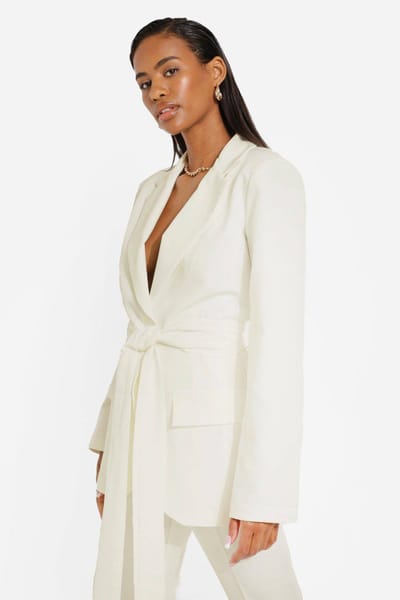 boohoo Dames Obi Tie Taille Op Maat Gemaakte Blazer | Cream | Maat: 6