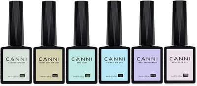 Canni UV Gellak Perfection Kit - 54 ml (6x 9 ml) - Gellak Top Coat - Primer Gelnagellak - Matte Topcoat Gellak - Gellak Base Coat - Dehydrator Nail Prep - Gellak Versterkende Gel